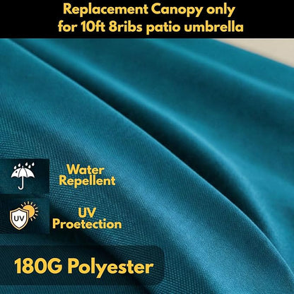 10ft Patio Umbrella Replacement Canopy for 8 Ribs, Outdoor Umbrella Canopy ONLY, Market Umbrella Top, Water-Resistant & UV-Protective