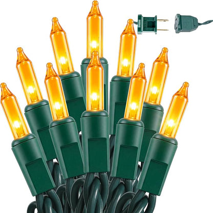 BrizLabs Gold Christmas Lights Outdoor 100 Count 19.7ft Incandescent Christmas Lights Connectable Warm Glow Light String UL Certified Xmas Mini Light Green Wire for Indoor Outdoor Tree Holiday Party