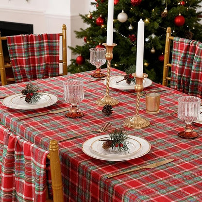 B-COOL Buffalo Checkered Table Cloth Fabric: Polyester Plaid Tablecloth Rectangle 57 x 120 Inch Red-Blue-Green Checkered Table Covers for Picnic Birthday Party