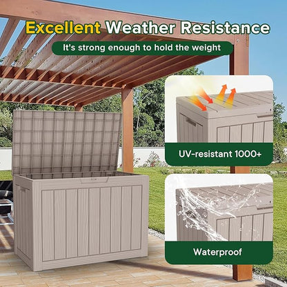Vixzen 45 Gallon Outdoor Deck Box, Lockable Outdoor Storage Box for Patio Cushions Storage Furniture,Garden Tools, Pool Supplies, Weatherproof and UV Resistant (Grey, 45 Gallon)
