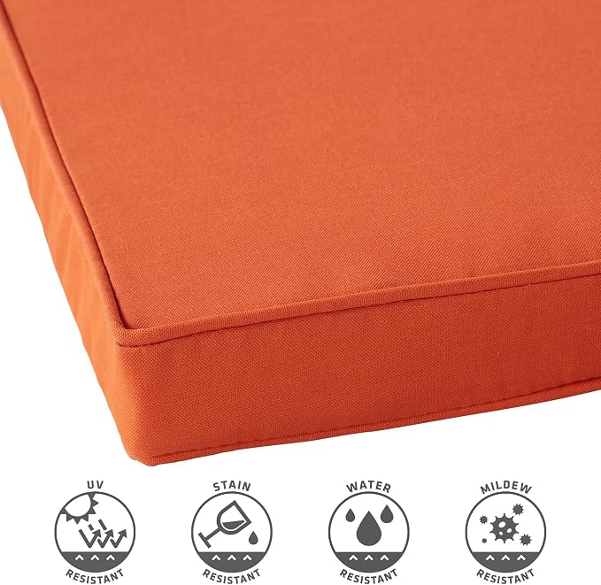 Outdoor 18 inch Square Patio Dining Chair Pads – Comfortable Fiber-Filled Seat Cushions with Ties, Reversible Polyester Fabric - Rust, Set of 4