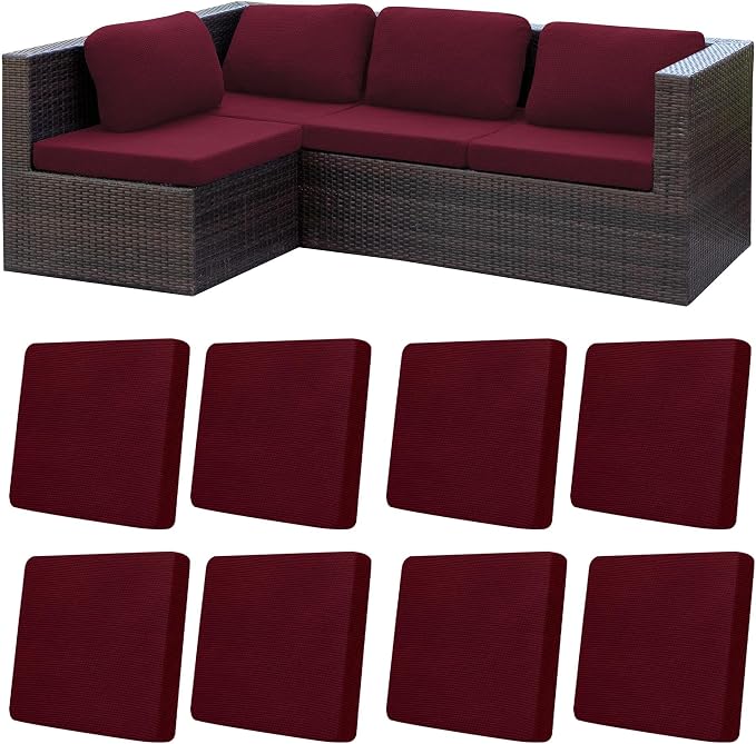 8Pcs Patio Cushion Covers, Outdoor Stretch Cushion Covers, Washable | Stretch Fit, Replacement, Washable and Reusable Furniture Protectors, Fits most patio furniture cushion covers, Cover Only