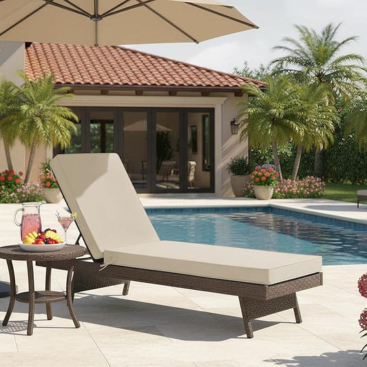 Summsun Chaise Lounge Cushions Outdoor - Waterproof and Fade Resistant Sun Lounger Replacement Cushions - Patio Lounger Pads with Removable Cover for Pool, Deck, Lawn, 72 x 21 x 3 Inch, Cream