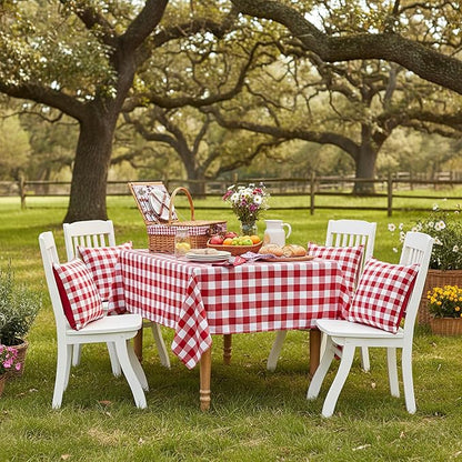 B-COOL Red Plaid Tablecloth Gingham Fabric: Checkered Tablecloths Overlays 56x84 Inches Red and White Valentines Day Picnic Desk Covers for Rectangle Table