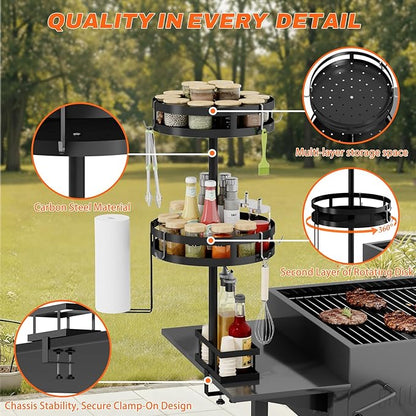 Griddle Caddy for Blackstone Griddle Accessories, BBQ Caddy with Paper Towel Holder, Rotating Condiment & Utensil Organizer, Outdoor Kitchen Accessories for Camping, RV, Patio & Tailgating
