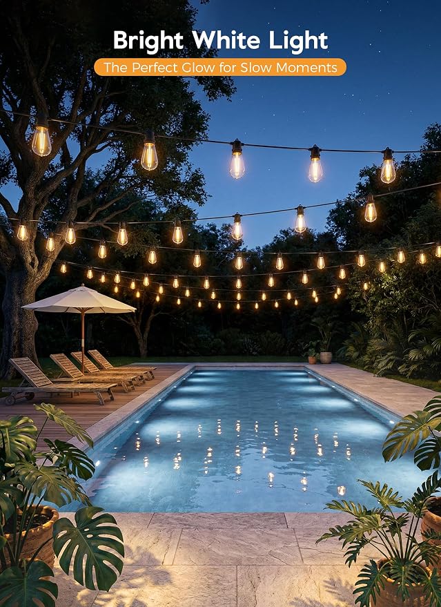 Minetom 34FT Solar String Lights Outdoor Waterproof, S14 Patio Lights | 9 LED Shatterproof Bulb, Remote Type-C Port Timable, 3 Light Modes Dimmable Solar String Lights for Outside, Yard, Camping