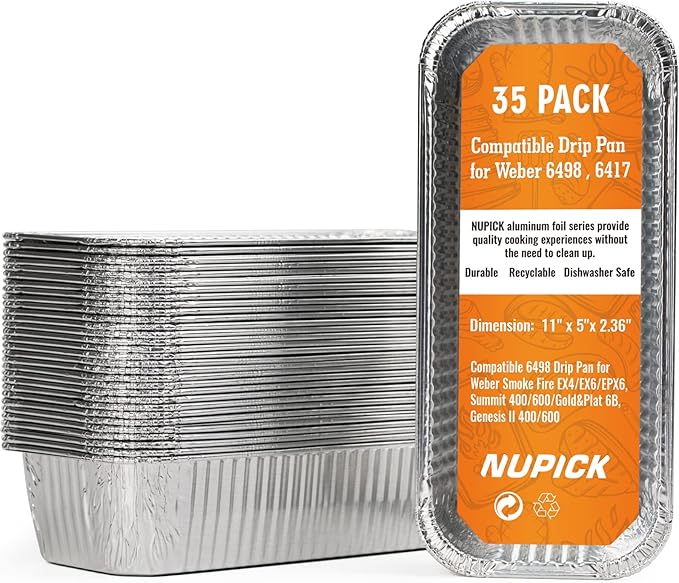 NUPICK 35 Pack Drip Pan Compatible for Weber SmokeFire EX4 / EX6 / EPX6, Genesis II 400/600, Summit 400/600 Series Grills, Fit for Weber 36” & 28” Griddle, 11.4" x 2.9" x 4.75"