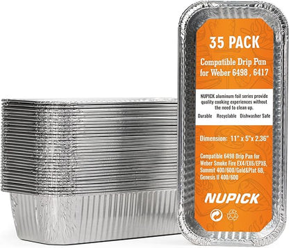 NUPICK 35 Pack Drip Pan Compatible for Weber SmokeFire EX4 / EX6 / EPX6, Genesis II 400/600, Summit 400/600 Series Grills, Fit for Weber 36” & 28” Griddle, 11.4" x 2.9" x 4.75"
