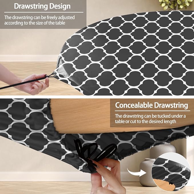 opstellen Fitted Round Tablecloths Reusable Stain Resistant Table Clothes Vinyl Indoor Outdoor Circular Cover for 45-54" Table House Party Gear Gifts Summer Autumn Camper Patio Picnic Accessories