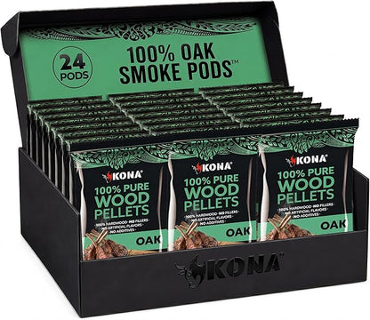 Kona Smoke Pods 100% Oak Pellets Intended for Ninja Woodfire Grill, 24 Stay-Fresh - Sealed Single-Use Pouches for No-Mess Smoking Sessions