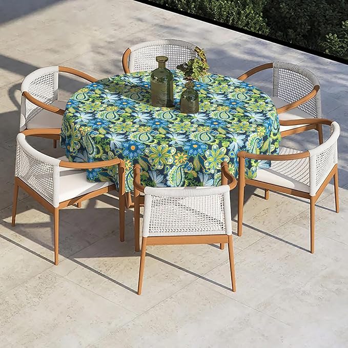 Outdoor/Indoor Round Tablecloth with Umbrella Hole Zipper, Decorative Circular Table Cover for Home Garden, 60 Inch, Wonder Garden