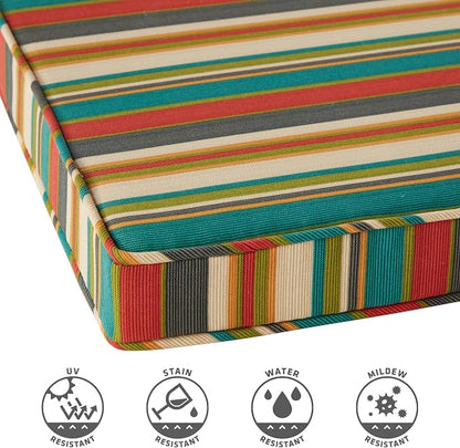 Outdoor 18 inch Square Patio Dining Chair Pads – Comfortable Fiber-Filled Seat Cushions with Ties, Reversible Polyester Fabric - Sunset Stripe - Updated, Set of 4