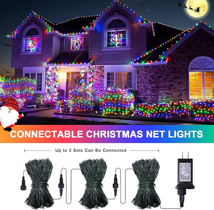 JMEXSUSS 360 LED Christmas Net Lights, Multicolor, 12ft x 5ft | Outdoor Waterproof, Connectable, Plug in, Mesh Lights with Remote for Bushes Shrubs Christmas Decorations