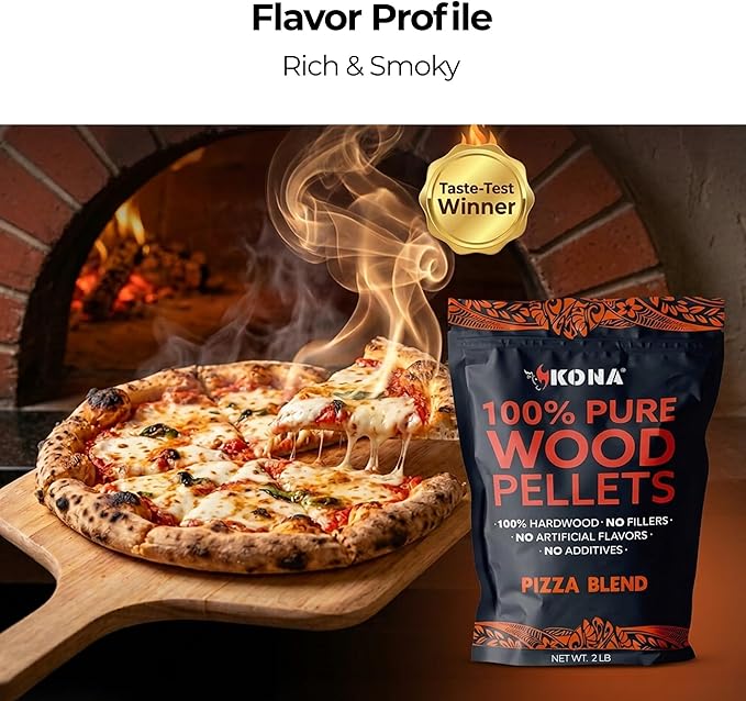Kona Pizza Blend Wood Smoker Pellets, 100% Natural Hardwood - Rich Smoky Flavor - Ideal for Pizza Ovens, Smokers, and Smoker Tubes - 2 Pounds