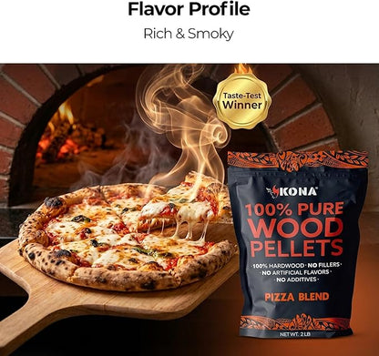 Kona Pizza Blend Wood Smoker Pellets, 100% Natural Hardwood - Rich Smoky Flavor - Ideal for Pizza Ovens, Smokers, and Smoker Tubes - 2 Pounds