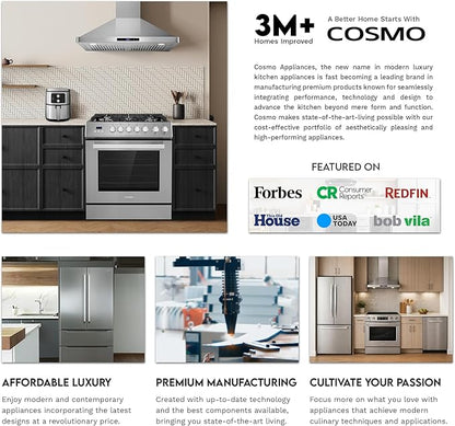 COSMO COS-30IRHP 30 in. Lumin Collection 380 CFM Ducted Insert Range Hood, Button Controls, LED Lights, Stainless Steel