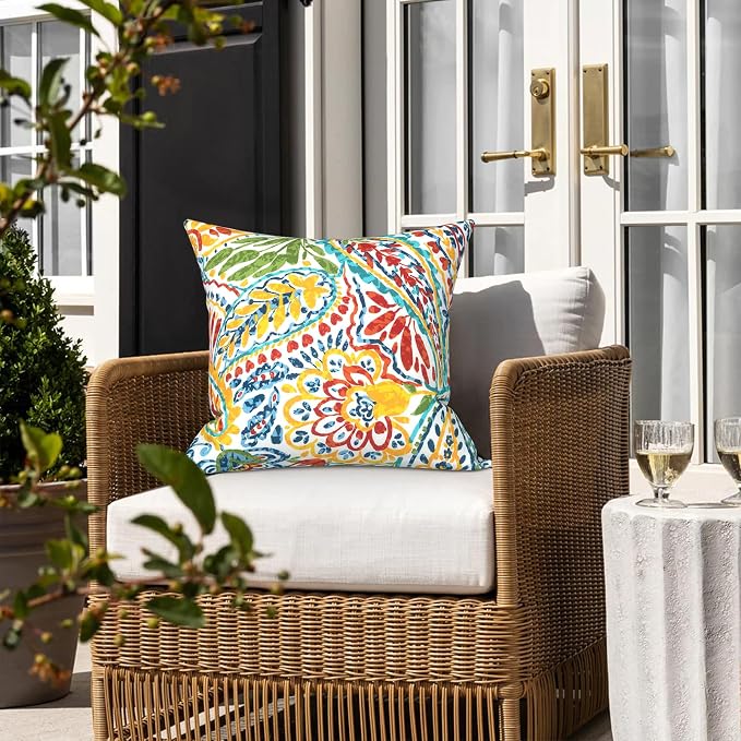 LVTXIII 2 Pack Outdoor Pillow Covers ONLY 18x18 Inch, Water-Repellent Square Decorative Cushion Covers for Patio Furniture, Garden, Sofa, Paisley Multi