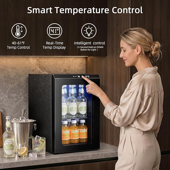 Antarctic Star 18L Beverage Refrigerator 24Can, Mini Fridge Cooler with Quiet Compressor, LED Light,Freestanding Small Fridge with Electronic Temperature Control for Home and Bar(40-61 ℉)