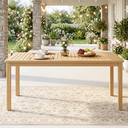 FansaFurn Acacia Outdoor Dining Table, 68"×32" Patio Dining Table with Umbrella Hole, All-Weather Solid Wood Outdoor Patio Table for Deck, Garden, Poolside, Lawn
