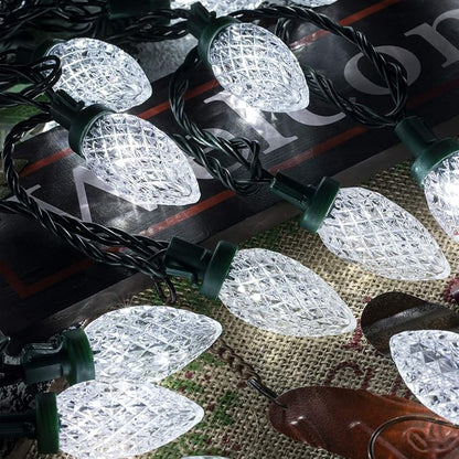 AWQ 50LED 49FT C9 Christmas String Lights Plug in Fairy Twinkle White | Christmas Lights Outdoor 8 Modes Timer Function Waterproof Extendable for Indoor Outdoor Wedding Party Christmas Decoration