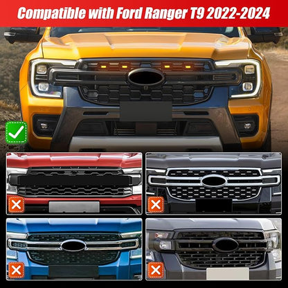 Upgraded 4 PCS Led Grill Lights Compatible with Ford Ranger T9 2022-2025 | Fuse and Instruction Included-Smoked Black