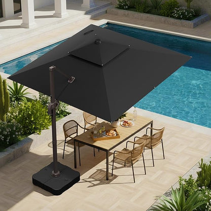 10x10 FT Patio Umbrella with Base, Large Cantilever Double Top Heavy Duty Offset Umbrellas with 360° Rotation, Outdoor shade for Garden Deck Pool, Black