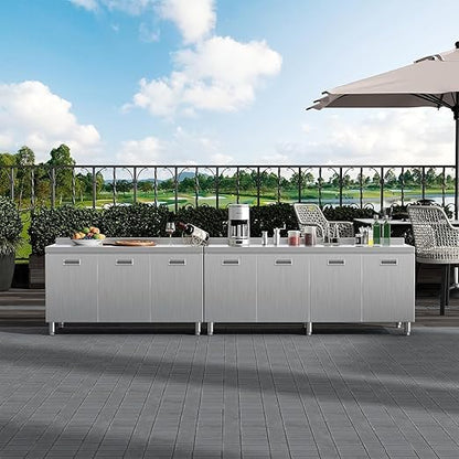 ZZV 55" x 21" Stainless Steel Table Cabinet for Prep & Work, Heavy Duty Prep Table with 3 Pull-Out Doors, Commercial Workbench with Cabinet for Kitchen, Restaurant, Hotel, Garage, and Warehouse