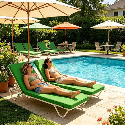 Chaise Lounge Cushions Outdoor, 72 x 21 Inch Water & Fade-Resistant Patio Furniture Lounge Cushion, Beach Umbrella Lounger Chair Replacement Cushion with Removable Cover Pad, Green