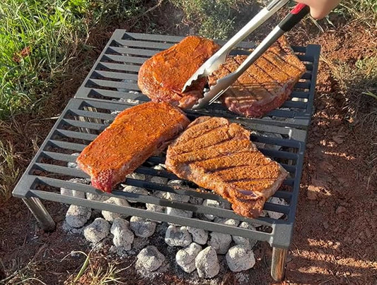Cast Iron Tuscan Grill - 16"x 16" Heavy-Duty Open Flame Grill for Authentic Italian Cooking, Portable, Durable Cast Iron with Screw-On Legs & Professional Sear Marks, with 2 Handles and Bag