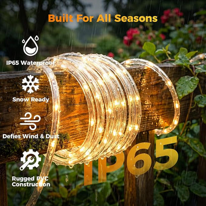 Connectable Solar Rope Lights Outdoor, 165FT 500 LEDs Solar String Lights, IP65 Waterproof 19 Modes Remote Tube Light for Outdoor Indoor Patio Backyards Garden Porch Tree Decor, Warm White