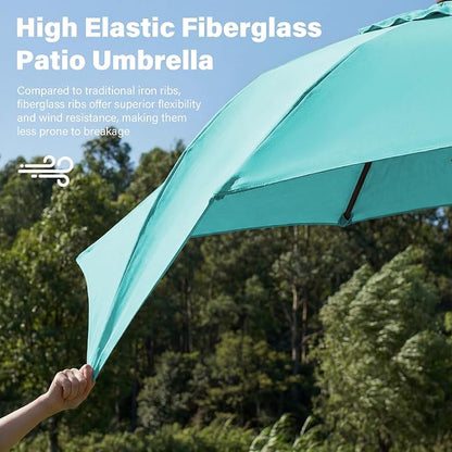 JEAREY 9FT Outdoor Patio Umbrella,Market Table Umbrella with 8 Fiberglass Ribs, Pool Umbrella with Tilt and Crank, UV Protection Lightweight & Wind-Resistant for Lawn, Garden, Deck and Backyard, Peacock Blue