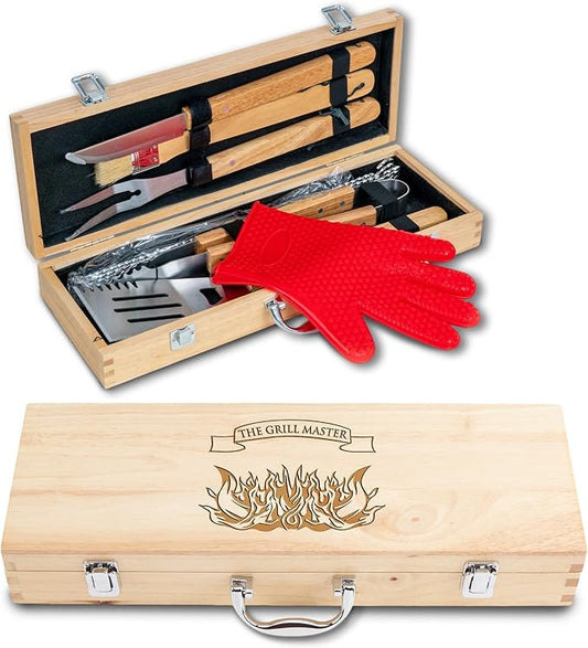 Engraved BBQ Grill Accessories, Strong & Durable Stainless Steel Grill Tools Set, 11 Piece Barbeque Utensils for Backyard, Outdoor Camping, Picnic – The Grill Master Idea