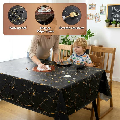 sancua 100% Waterproof Vinyl Tablecloth 54x78 Inch Rectangle, Black Marble | PVC Table Cloth for Picnic, Oil-Resistant Spill-Proof Wipeable Cover for Dining, Kitchen, Parties, Indoor and Outdoor