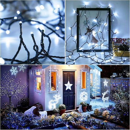 Solar Christmas String Lights, Cool White 200Led Outdoor Waterproof | 2 Pack Total 400LED 144Ft 8 Modes Timer, IP44 Outside Fairy Lights for Tree, Garden, Patio, Lawn, Party, Yard Decorations