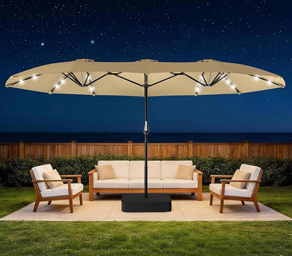HOPERAN 15FT Patio Umbrella with Base Included, Large Outdoor Double-Sided Rectangle Table Umbrella with Easy Crank Lift, Market Umbrella for Backyard, Pool&Garden