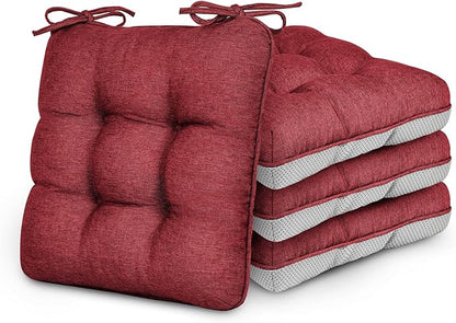 Love's cabin Memory Foam Chair Cushions Set of 4, 19"x19"x3.5" Indoor & Outdoor Seat Pads for Dining, Kitchen, Office, Patio Chairs - Burgundy