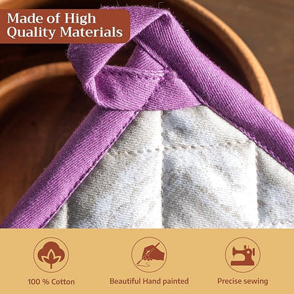 Maison d' Hermine Pot Holders 100% Cotton Heat Resistant Potholders 8" x 8" Hot Pads with Loop BBQ Cooking Baking Hotel Farmhouse Kitchen Handling Hot Pans Spring Summer (Pack of 2, Pivoine)
