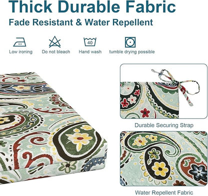 DYTXIII Set of 4 Outdoor Chair Cushions, Water Resistant 18.5"x16"x2" Square Seat Cushion for Patio Dining Chairs, High-Density Replacement Pads for Indoor Outdoor Furniture - Paisley Lightcyan