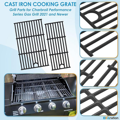 Grill Parts for Charbroil Performance 4-Burner 463352521 463354021 463365021 463365522 463366022, 17 inch Cooking Grate, Burner and Heat Plate for Charbroil Grill Replacement Parts 463351221