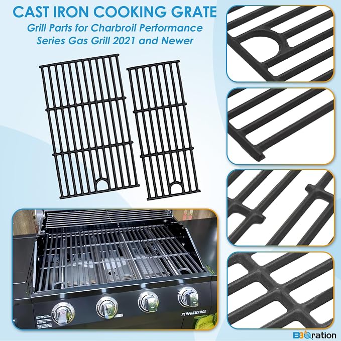 17" Grill Grate and Heat Plate for Charbroil Performance 4-Burner 463352521 | G426-0004-W1 G426-0005-W1 Cooking Grate for Charbroil 463352521 463354021 463365021 463365522, Heavy-duty Cast Iron