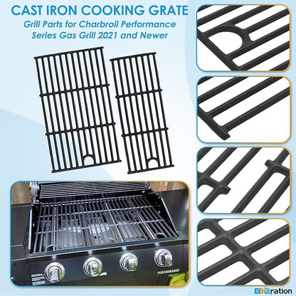 17" Grill Grate and Heat Plate for Charbroil Performance 4-Burner 463352521 | G426-0004-W1 G426-0005-W1 Cooking Grate for Charbroil 463352521 463354021 463365021 463365522, Heavy-duty Cast Iron