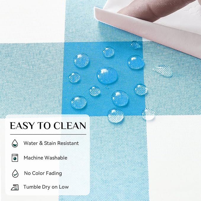 Softalker Gingham Checkered Tablecloth Square - Outdoor Waterproof Buffalo Plaid Table Cloth, Stain Resistant Washable Table Cover for Picnic, Camping, Dining - Blue and White, 54 x 54 Inch