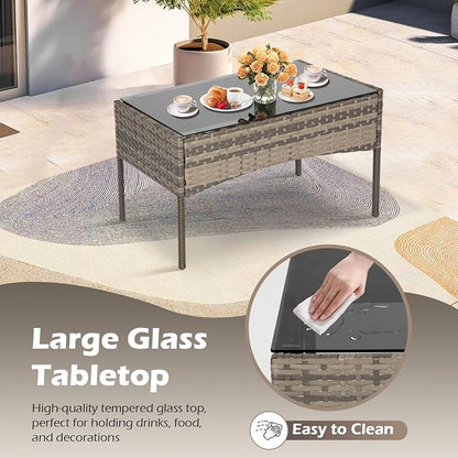 FDW | 4-Piece Patio Furniture Set | Gray & Khakhi | Outdoor Wicker Furniture with Coffee Table | Modern Rattan Chairs Conversation Set | Outdoor Seating | Weather-Resistant | for Porch, Garden, Lawn