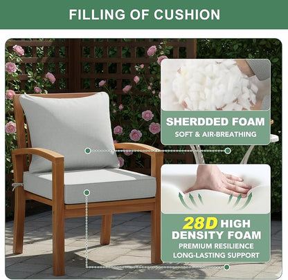 Summsun Patio Cushions for Outdoor Furniture, Faux Linen Water Resistant Backrest and Deep Seat Cushion Set with Non-Slip Bottom, Ties, Removable Cover, 22 x 22 Inch, Light Grey, Set of 4