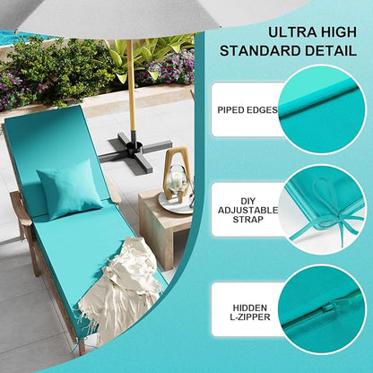 Outdoor Water-Resistant Olefin Chaise Lounge Cushions with Pillow, Weather and Fade Resistant Patio Furniture Lounge Chair Cushion Ideal for Patio, Lawn, Garden, Turquoise, 80"L x 26"W x 5"T