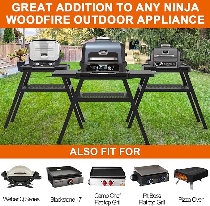Adjustable Grill Stand for Ninja Outdoor Woodfire Series OG700 OG800 OG900 Series OO101 Woodfire Pizza Oven, Grill Cart for Ninja MO201 Artisan Pizza Oven, Replace for Ninja XSKUNSTAND Outdoor Stand