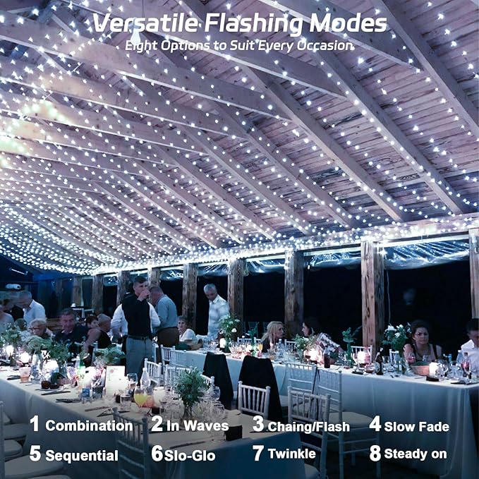 cshare Solar Fairy Lights Outdoor Waterproof,16.4ft 50LED Solar String Lights for Outside 8 Modes 2 Packs for Patio Backyard Garden Wedding Deorations Cool White
