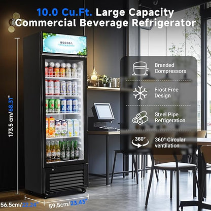 BODEGACOOLER Beverage Refrigerator and Cooler, 10.0 Cu.Ft. Commercial Refrigerator For Home & Kitchen, Office and Garage, Display Refrigerator with Adjustable Shelves and LED Light For Beer, Soda.