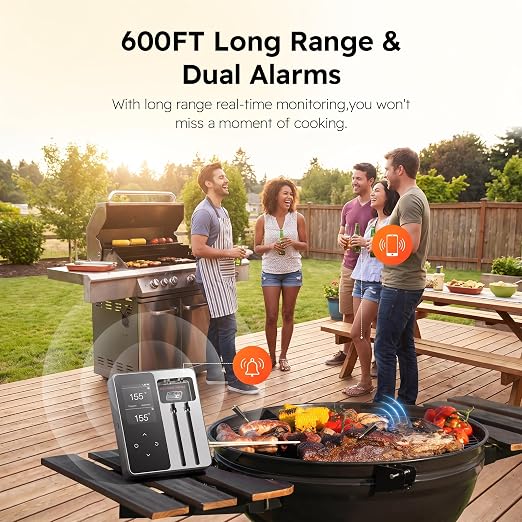 Smart Bluetooth Wireless Meat Thermometer with 6 Sensors,0.5S Instant Read | ±0.5°F digital thermometer, Standalone Base, APP Control & Real-Time Alert, 2 Ultra-Thin Probes for BBQ,Grill, Smoker,Oven