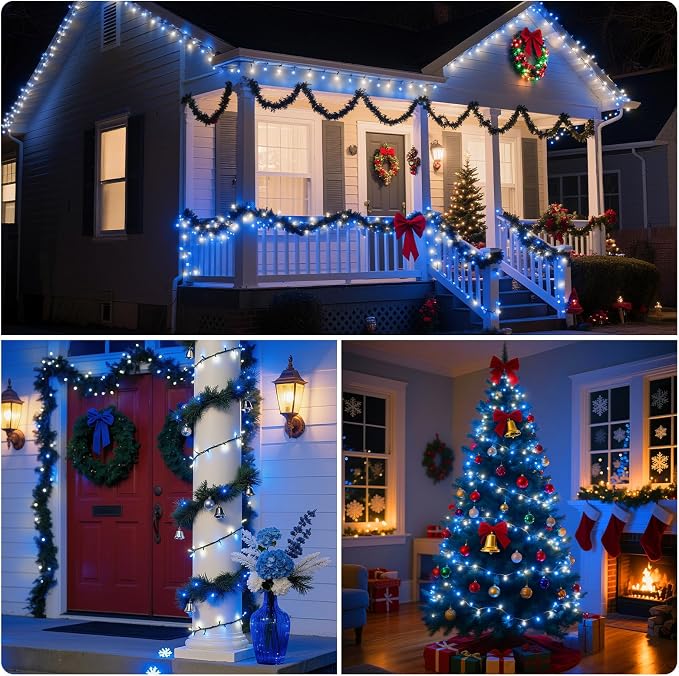 Christmas String Lights, 105ft 300 LED Christmas Lights | 8 Modes Memory Function & Timer- UL Certified Outdoor Indoor Christmas Fairy Lights for Tree, Garden, Party(Blue + White)